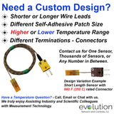 Surface Thermocouple Type K Fast Response with Surface Mount Adhesive Patch and 80 inches of 30 Gage Fiberglass Insulated Wire with Miniature Connector Custom