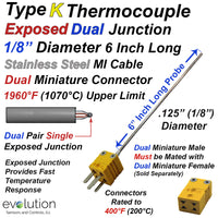 Type K Dual Exposed Thermocouple Probe 1/8