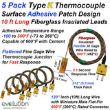 5 Pack Type K Surface Thermocouple 120" Fiberglass Wire and Mini Connector