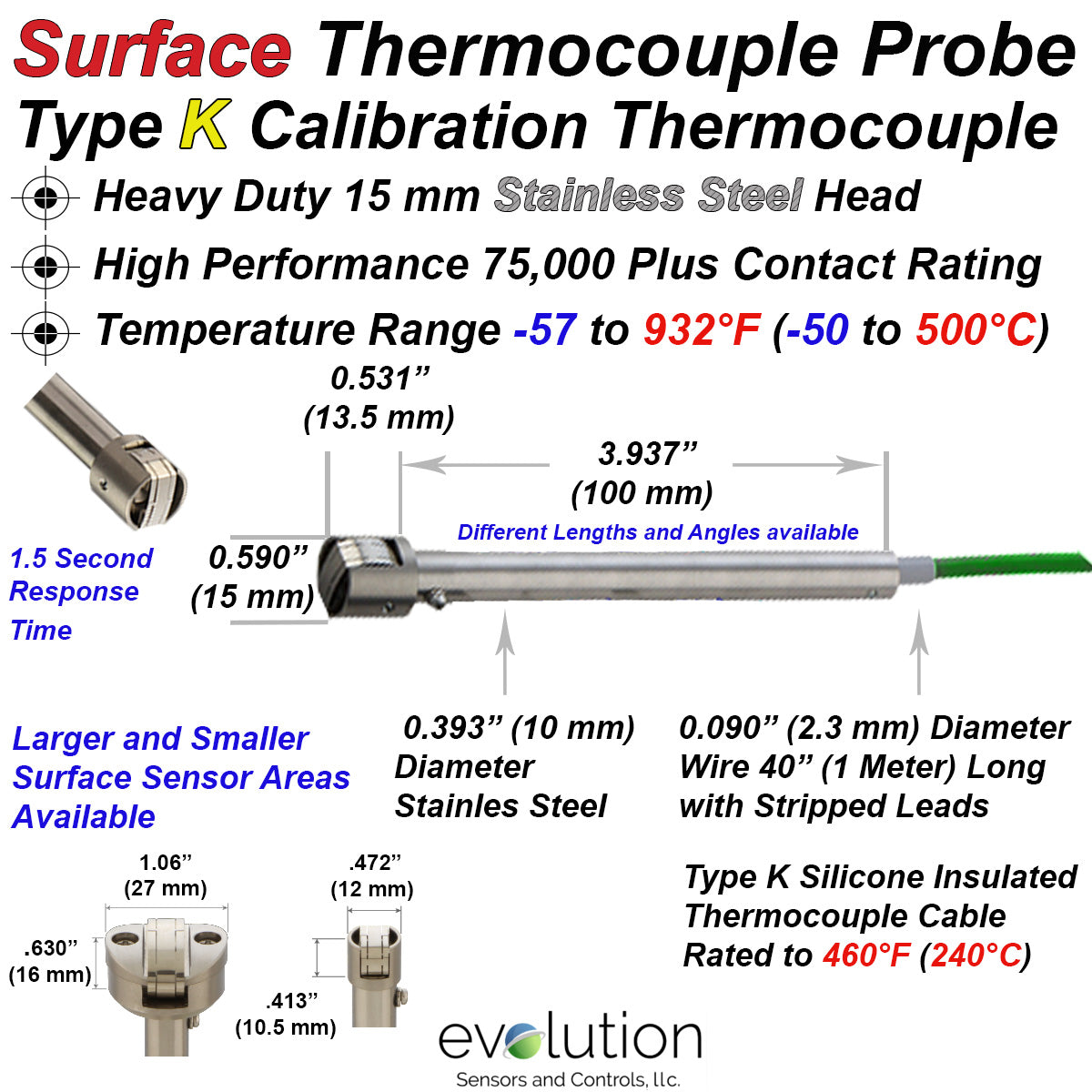 K Type Sensor Surface Temperature Probe High Temperature