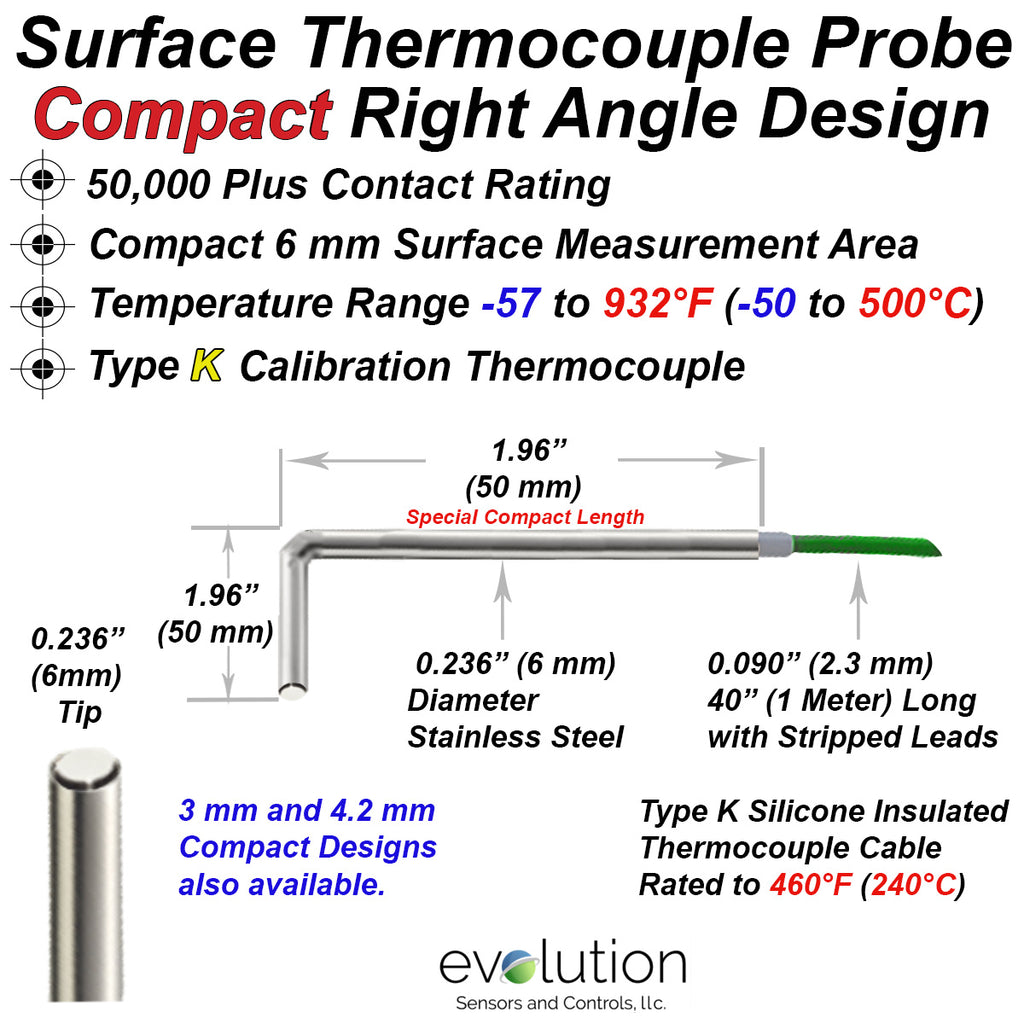 Surface Thermocouple Probe - Compact Right Angle Design