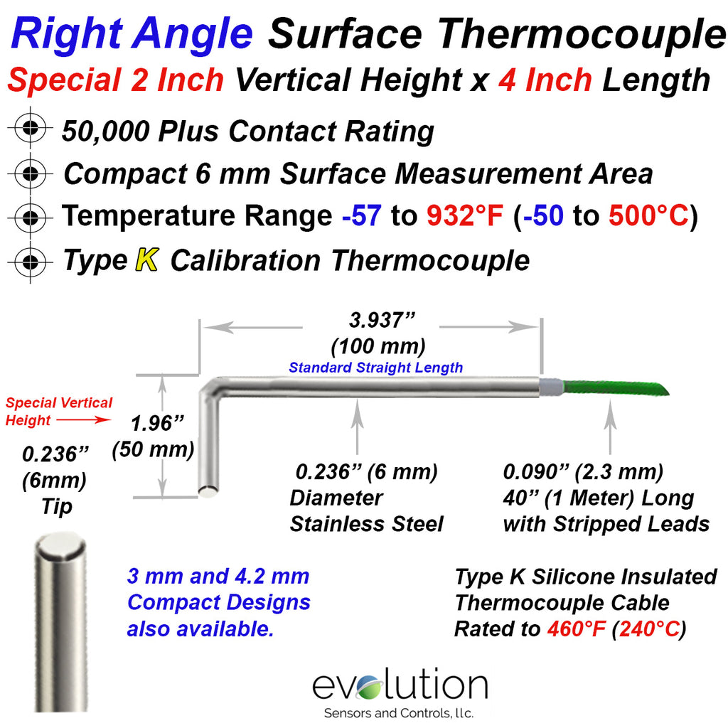 Surface Thermocouple Probe | Type K Custom Right Angle Design