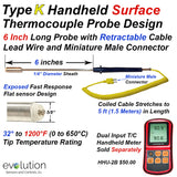 Type K Surface Thermocouple Probe 6 Inch Long Handheld Design