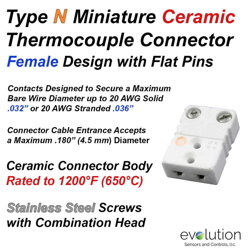 Miniature Thermocouple Connectors, Miniature Ceramic Female, Type N