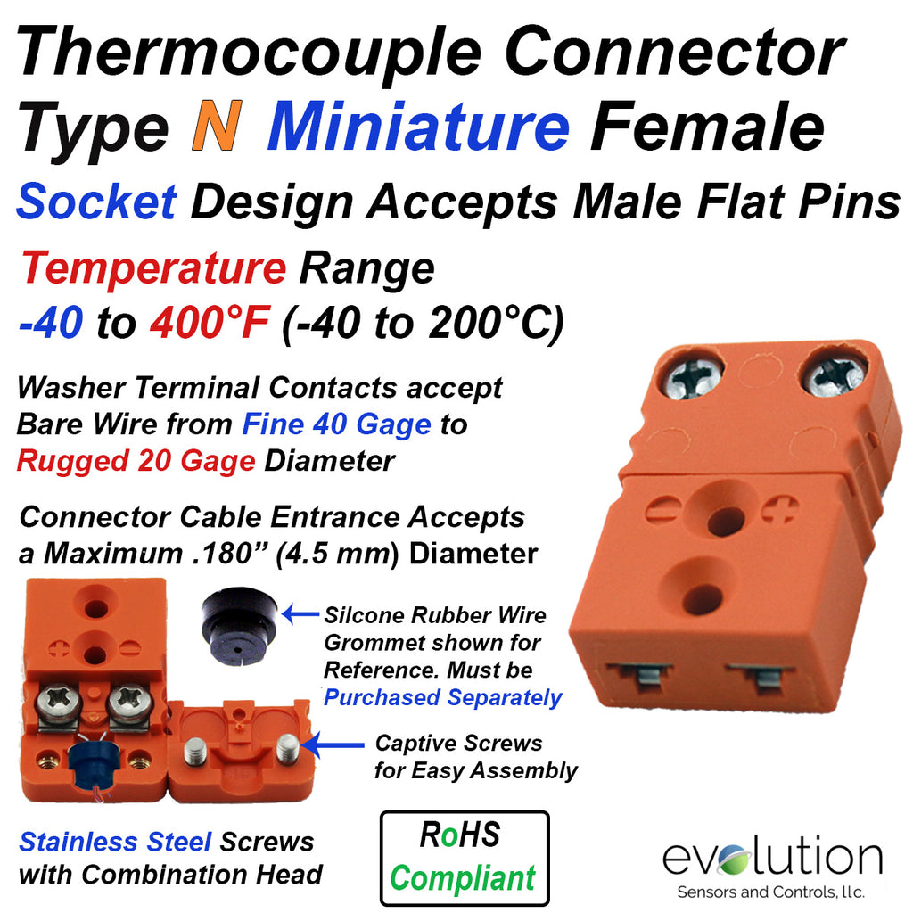 Type N Miniature Female Thermocouple Connector