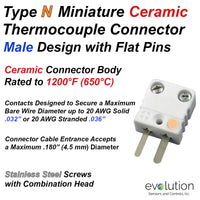 Type N Miniature Ceramic Male Thermocouple Connector