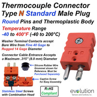 Standard Thermocouple Connectors, Standard Male, Type N