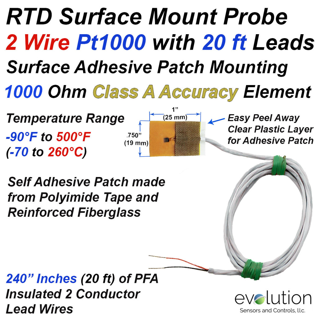 2 Wire Pt1000 RTD Surface Temperature Sensor 10ft and Longer Leads ...