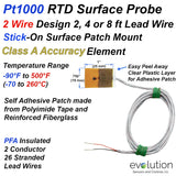 2 Wire Pt1000 RTD Surface Temperature Sensor with 2, 4, or 8ft Leads