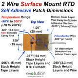 2 Wire RTD Pt1000 Surface Temperature Sensor with Non-Adhesive Patch and 4ft of Lead Wire