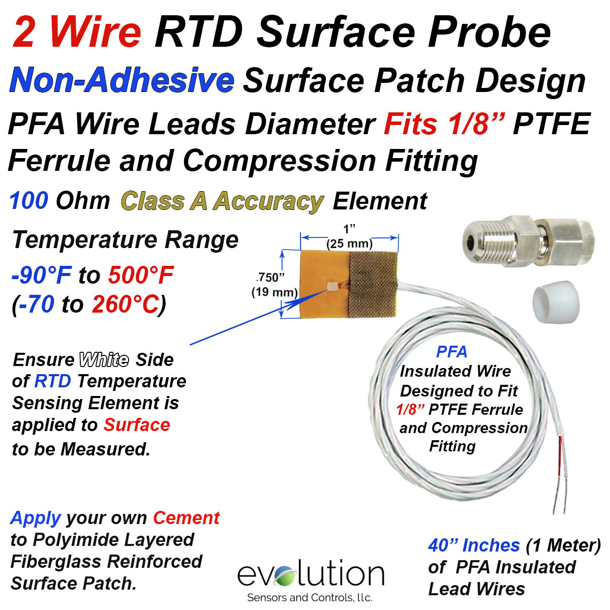 2 Wire RTD Surface Temperature Sensor Non-Adhesive Patch Special