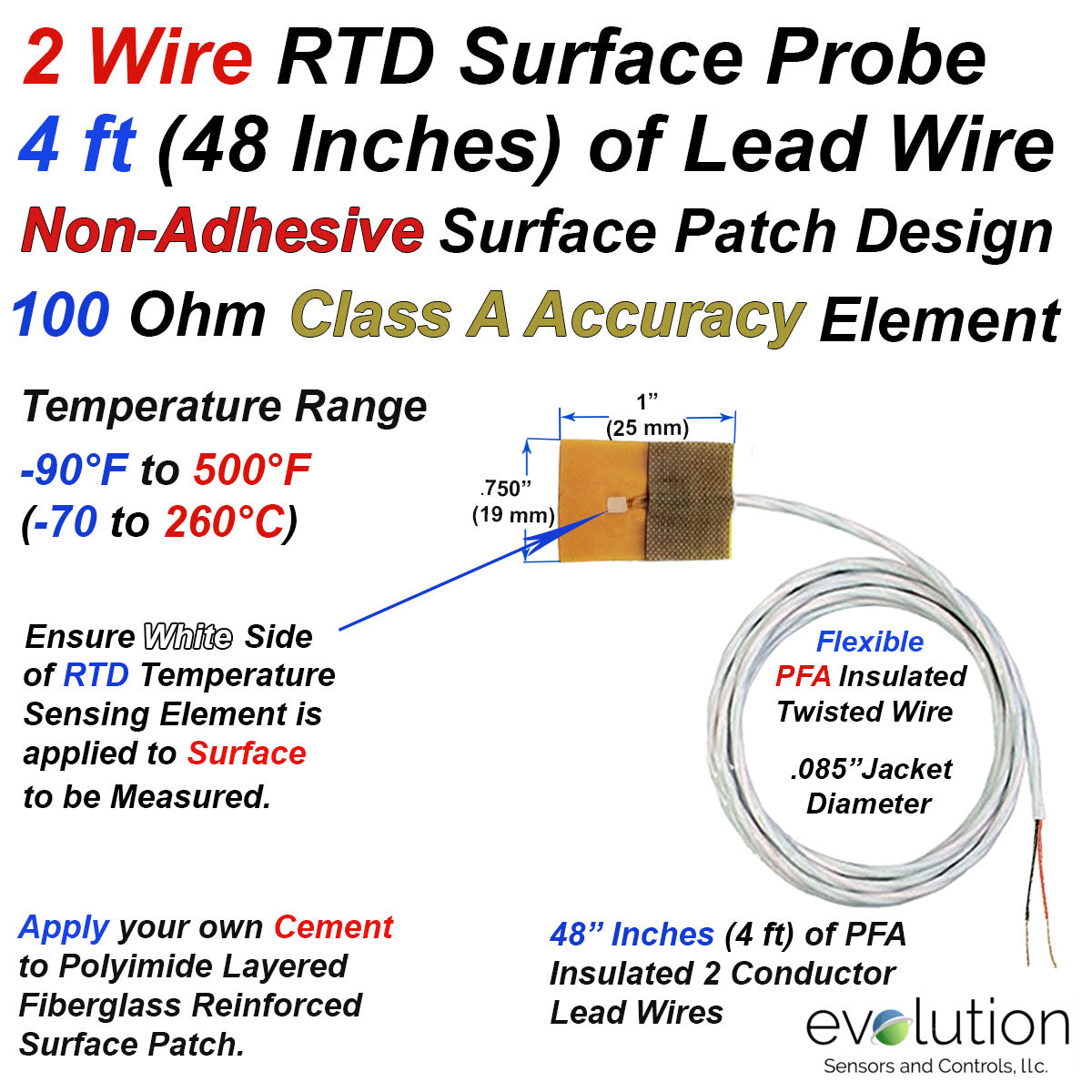 2 Wire Pt100 Ohm RTD Surface Temperature Sensor with 4ft Long Leads ...
