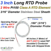 3 Inch Long RTD Probe 2 Wire Pt100 Design with 3/16
