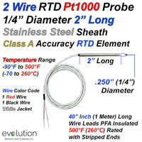 2 Wire Pt1000 RTD Probe 2 Inch Long 1/4