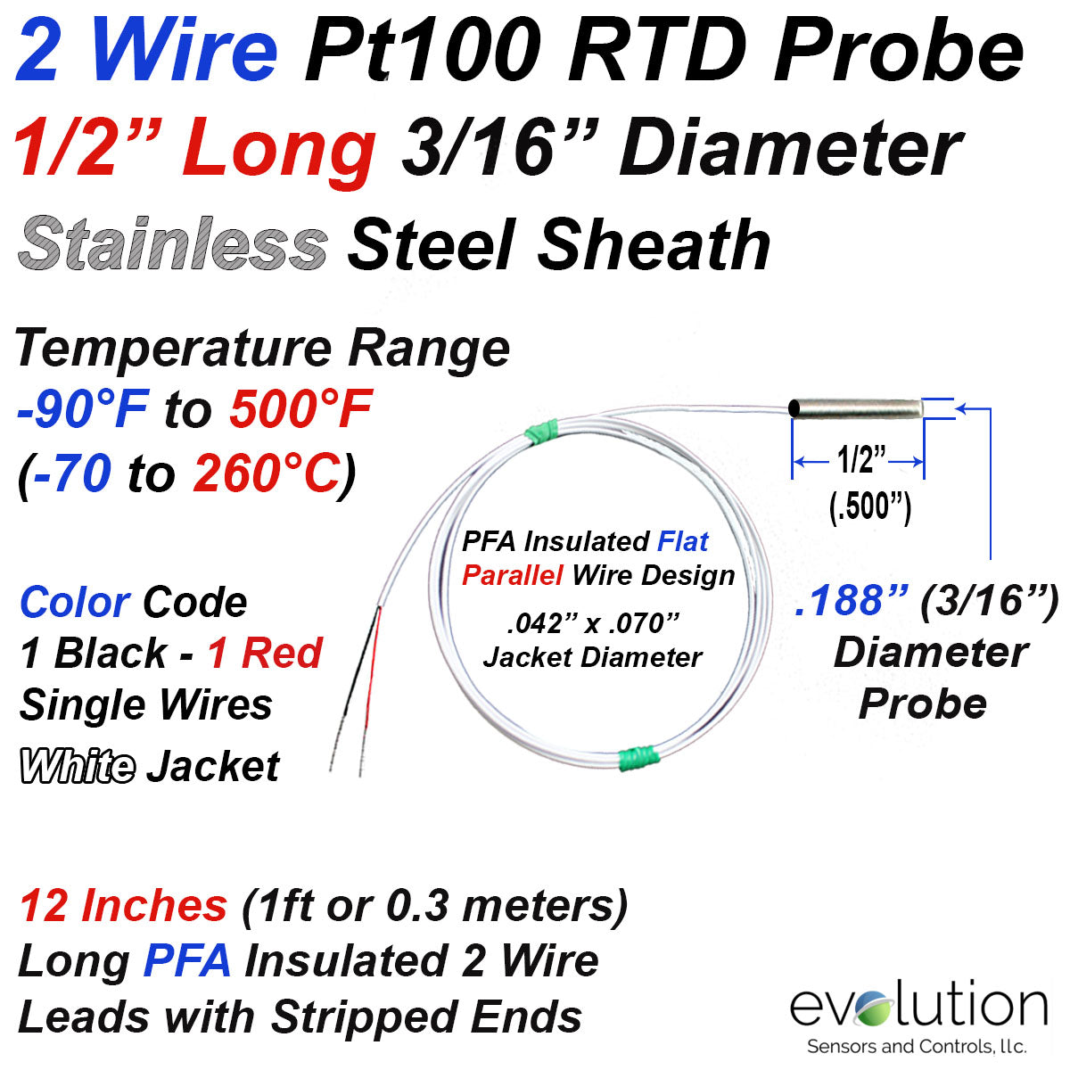 Rtd Size 2 Wire RTD Probe 1/2 Inch Long 3/16