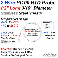 2 Wire RTD Probe 1/2 Inch Long 3/16