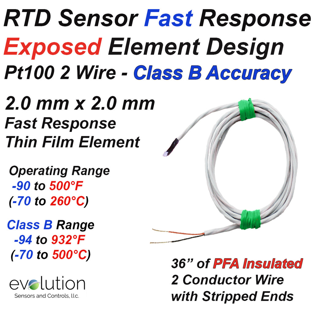 RTD Sensor Fast Response Exposed Element 2 Wire Pt100 Class B Accuracy