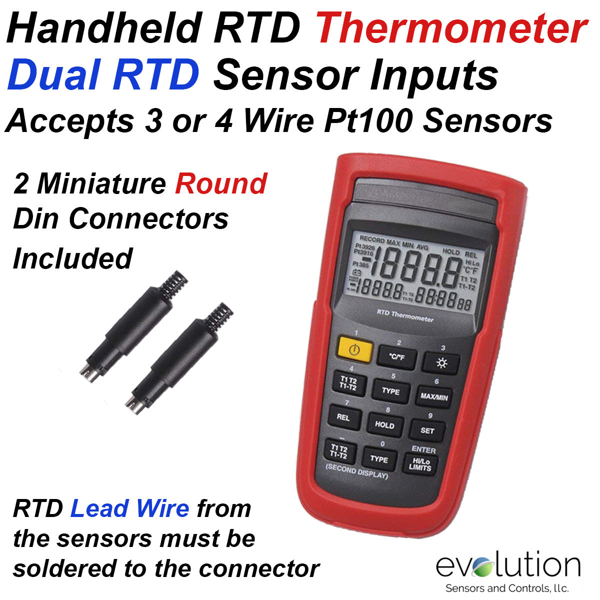 Dual Rtd Temperature Sensor Handheld RTD Thermometer with Dual RTD Sensor Inputs accept 3 or 4 Wir ...