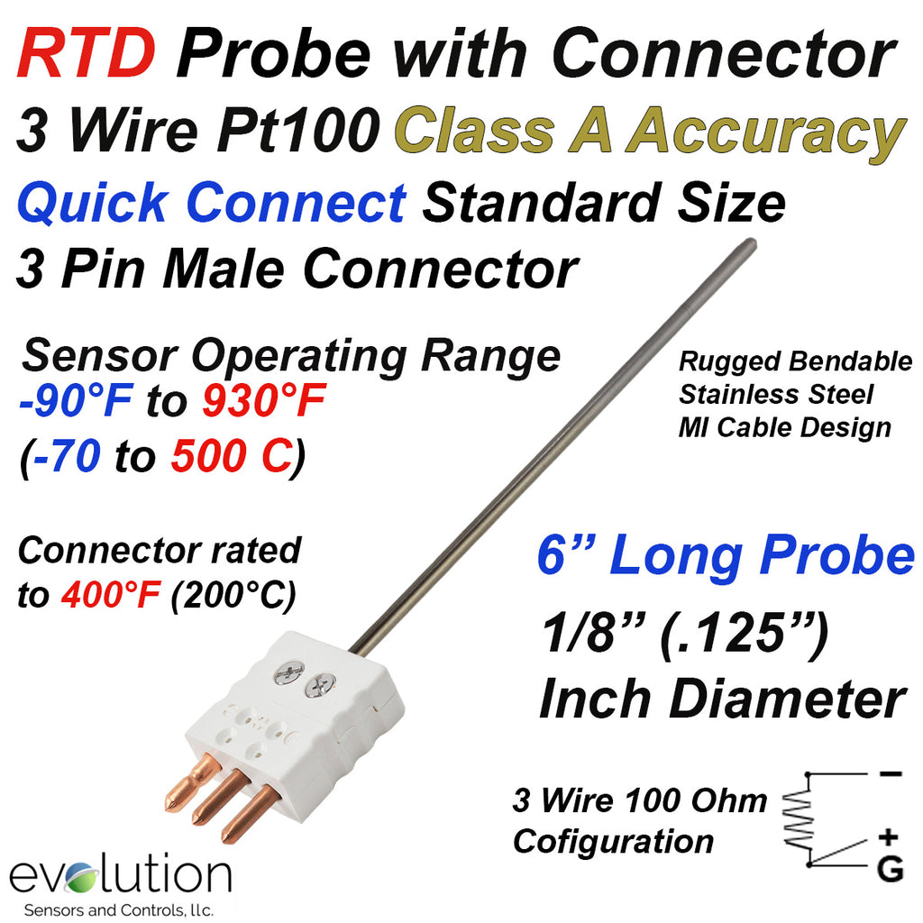 Rtd Size RTD Probe with 3 Round Pin Standard Size Male Connector | Evolution ...