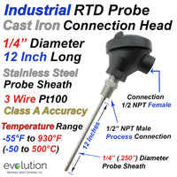 RTD Probe - Industrial Cast Iron Connection Head 12