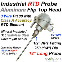 Industrial RTD Probe Aluminum Flip Top Connection Head 12