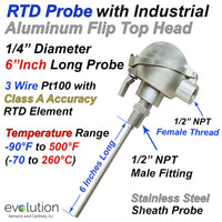RTD Probe - Industrial Aluminum Flip Top Connection Head 6