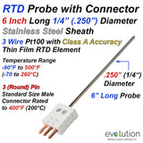 RTD Probe with 3 Pin Standard Size Male Connector 6 Inches Long 