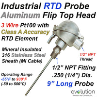 RTD Probe - Industrial Aluminum Flip Top Connection Head 9