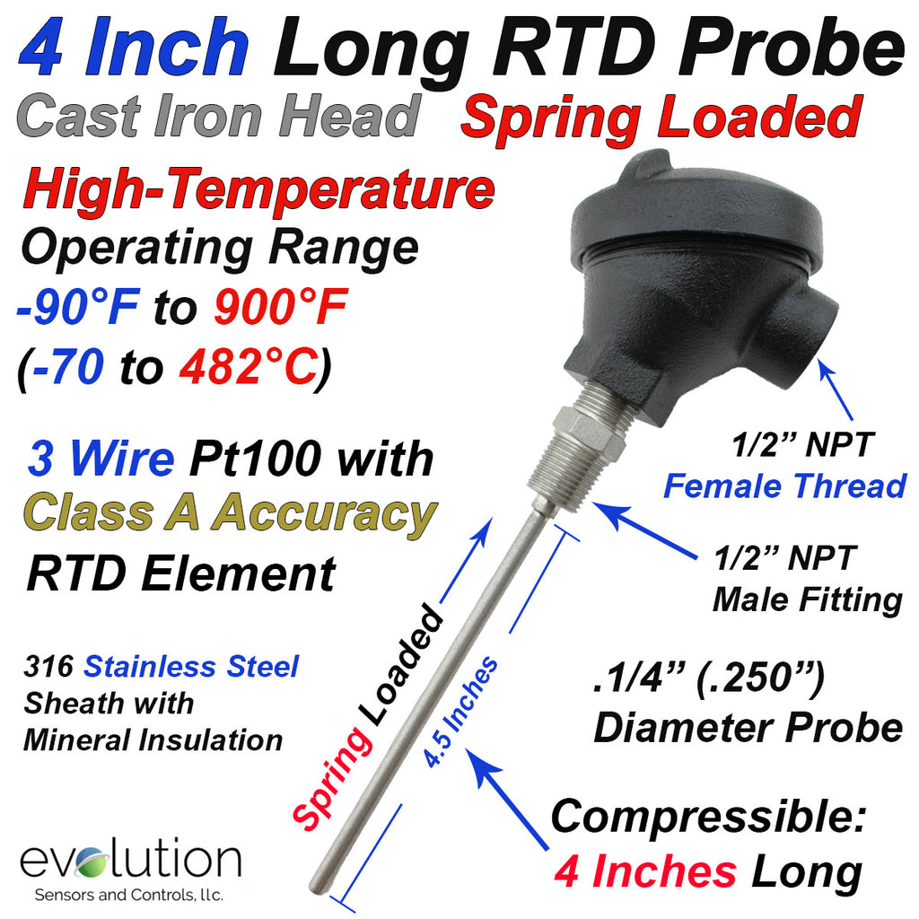 Industrial RTD Cast Iron Head Spring Loaded 4 Inch Long 1/4