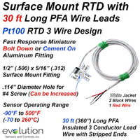 Bolt On or Cement Down Surface Mount RTD with 30 ft Long Wire Leads