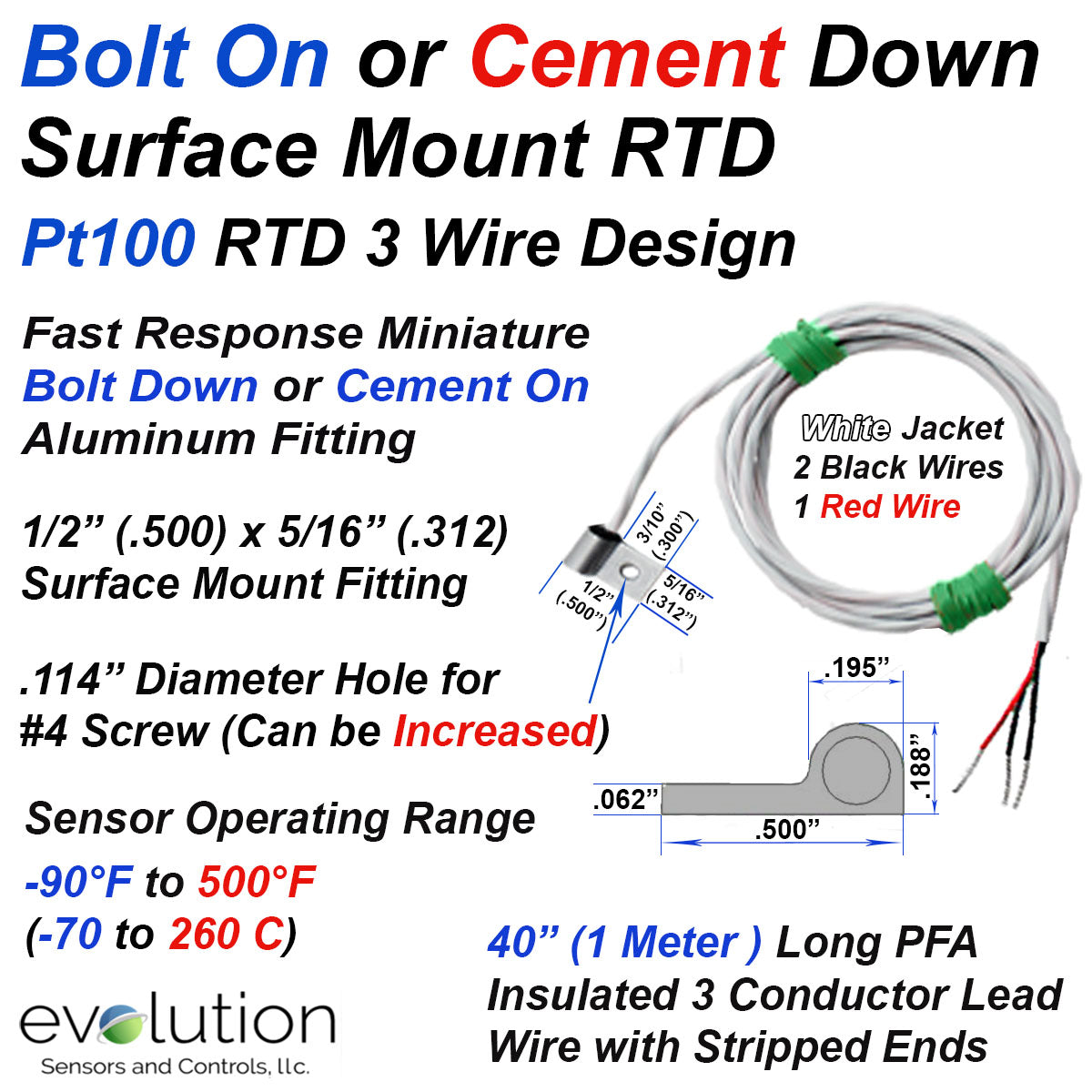 Potted Leads In Rtd Bolt On Surface Mount RTD with 40 Inch (1 meter) Long Wire Leads ...