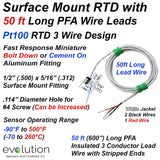 Bolt On or Cement Down Surface Mount RTD with 50 ft Long Wire Leads