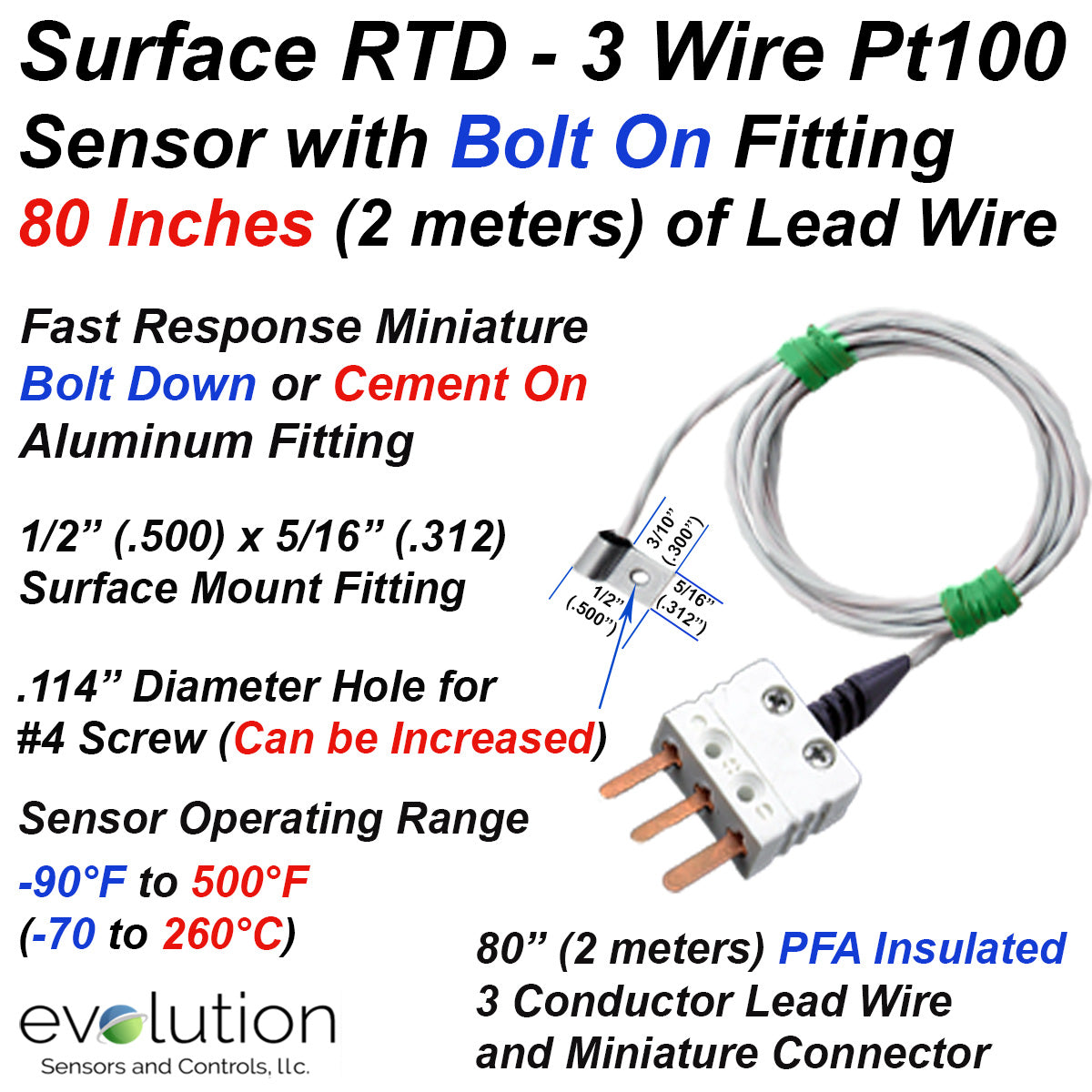 Surface RTD Temperature Sensor 3 Wire Pt100 with Bolt Down Fitting ...