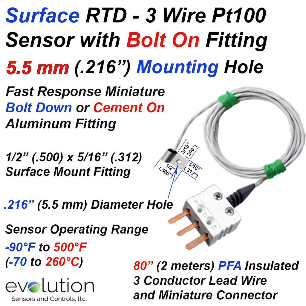Surface RTD Temperature Sensor 3 Wire Pt100 with Bolt Down Fitting ...