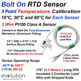 Bolt On RTD with 3 Point Temperature Calibration and 14 ft wire leads