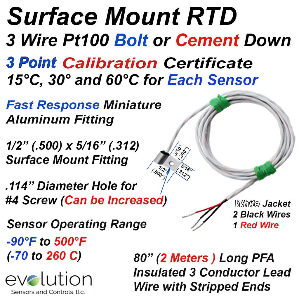 Bolt on Surface Mount Pt100 RTD with 3 Point Temperature Calibration