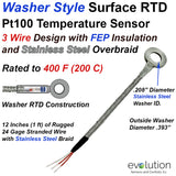 Washer RTD 3 Wire Pt100 with 12 inches of Stainless Steel Braid Leads