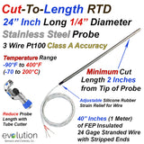 Cut to Length RTD Probe Class A Accuracy - 24" Long 1/4" Dia.  40 "of PFA Lead Wire