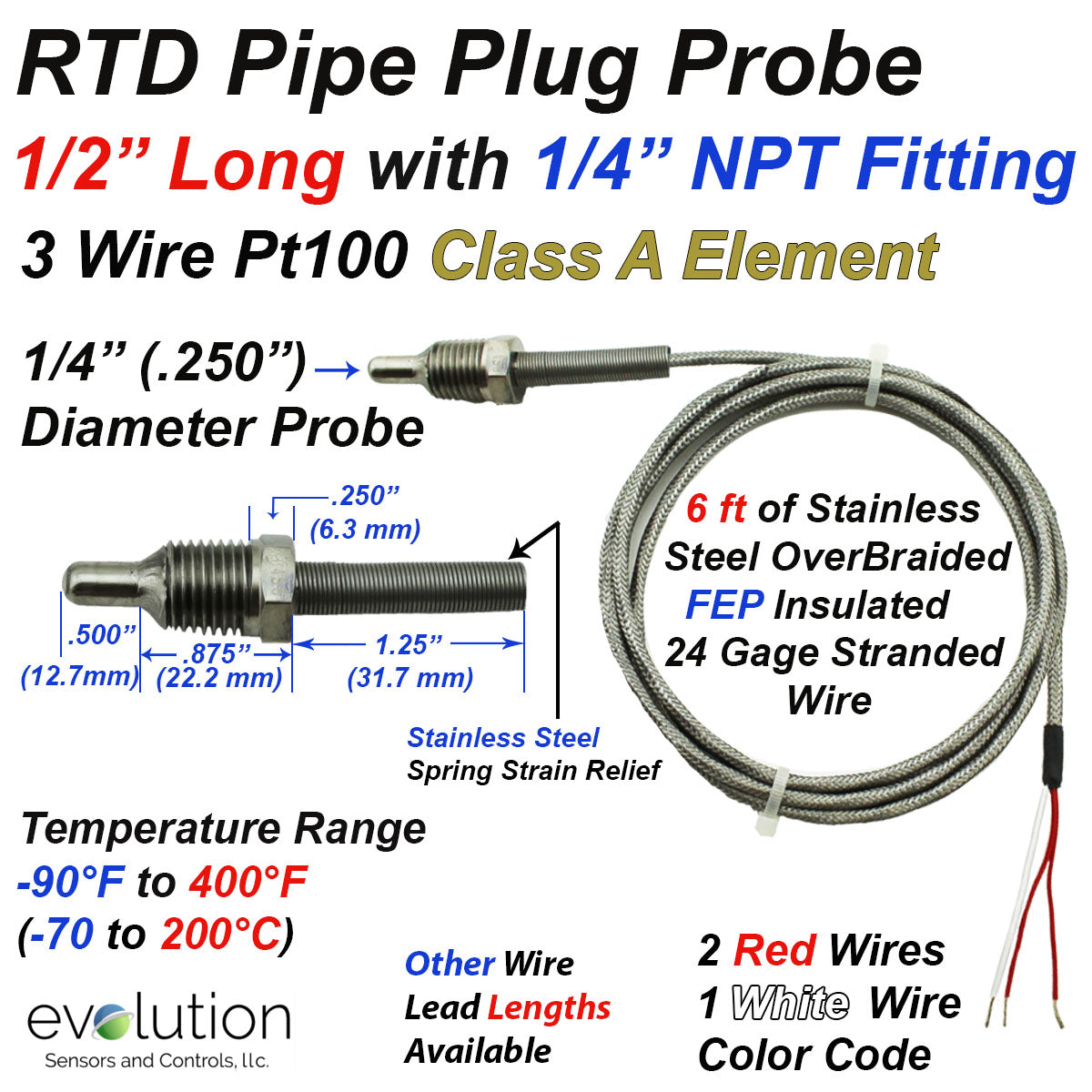 Pipe Probe RTD Pipe Plug Probe with NPT Fitting | Evolution Sensors and Controls
