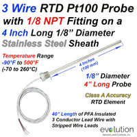 RTD Probe with 1/8 NPT Fitting and 4 Inch Long 1/8 Inch Diameter Sheath