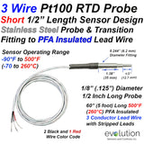 Short RTD Probe with Metal Transition to Lead Wire | 1/2" Long