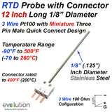 RTD Probe 12 Inches Long 1/8" Diameter with Miniature Connector