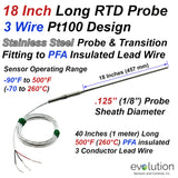 Long RTD Probe with Transition to Lead Wire 18 Inches x 1/8" Diameter