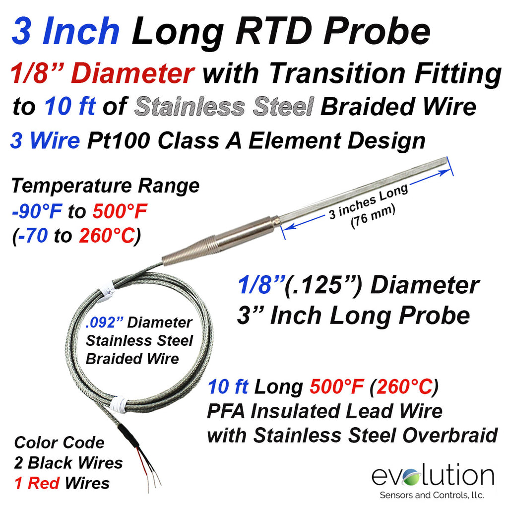 3 Inch Long RTD Probe 1/8