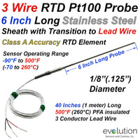 RTD Probe with Transition to Lead Wire 6 Inches Long 1/8