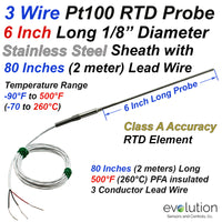 3 Wire Pt100 RTD Probe 6 Inches Long 1/8