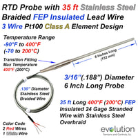 RTD Probe 3 Wire Pt100 - 3/16