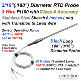 3/16" Diameter RTD Probe 6 Inches Long with Transition to Lead Wire