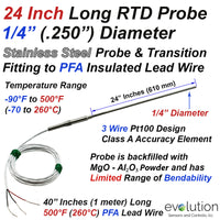 RTD Probe with Transition to Lead Wire - 24 Inches Long 1/4