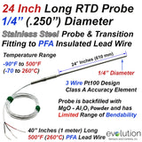 RTD Probe with Transition to Lead Wire - 24 Inches Long 1/4" Diameter 